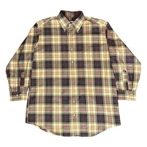 VTG Viyella Cotton/Wool Button Down Shirt Cream/Red/Green Plaid Tartan Men Large